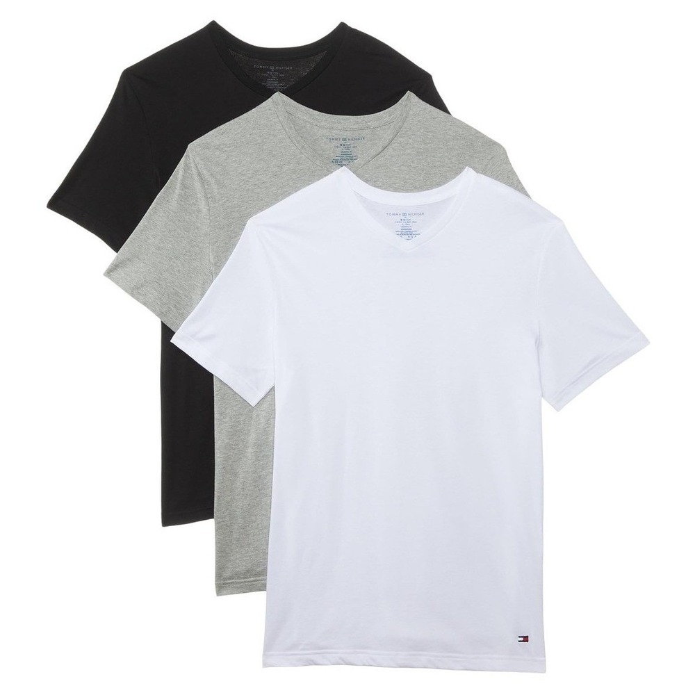 Tommy Hilfiger Men Undershirts 3 Pack Cotton Classics V-Neck White Gray Black M